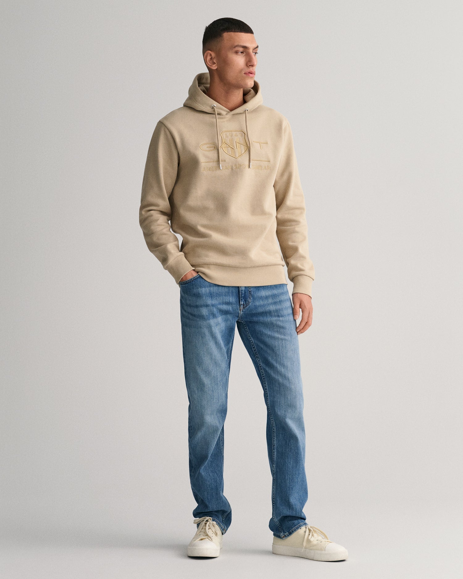Men's Tonal Shield Hoodie - CONCRETE BEIGE
