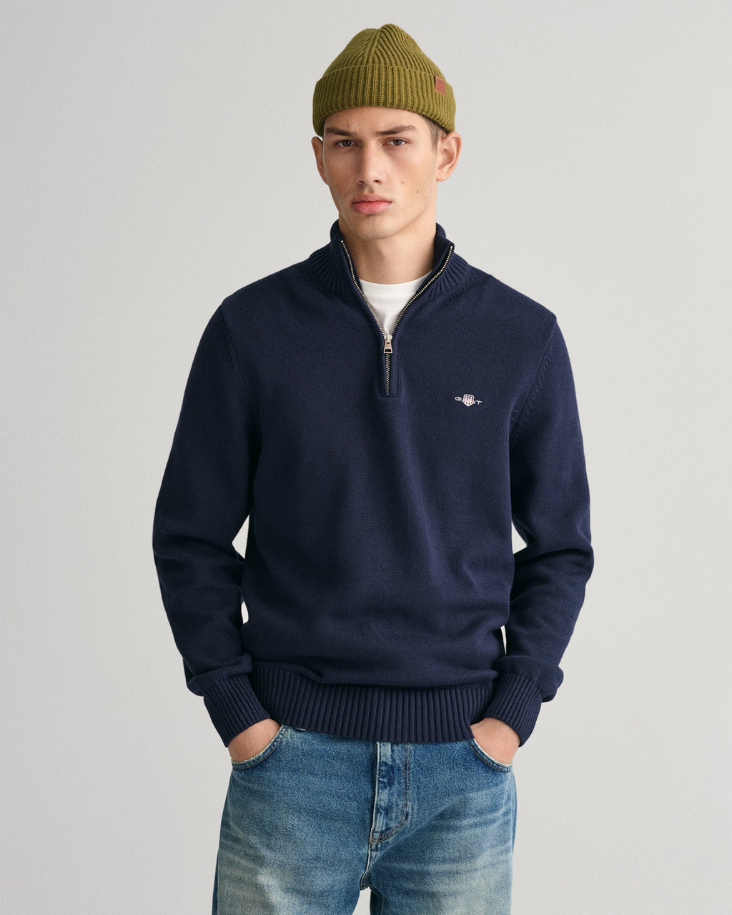 Men's Casual Cotton Half-Zip Sweater - EVENING BLUE