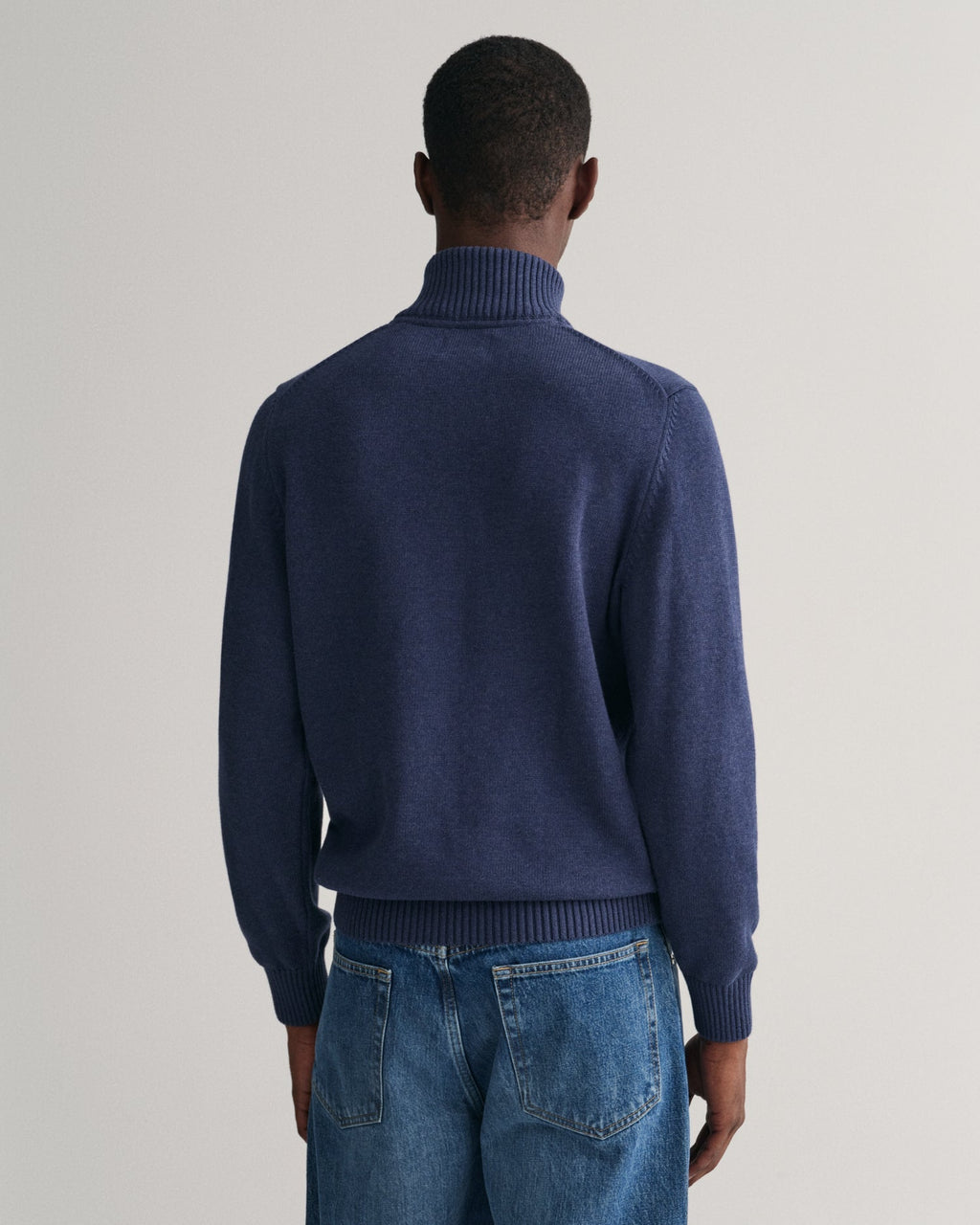 Men's Casual Cotton Half-Zip Sweater - MARINE MELANGE