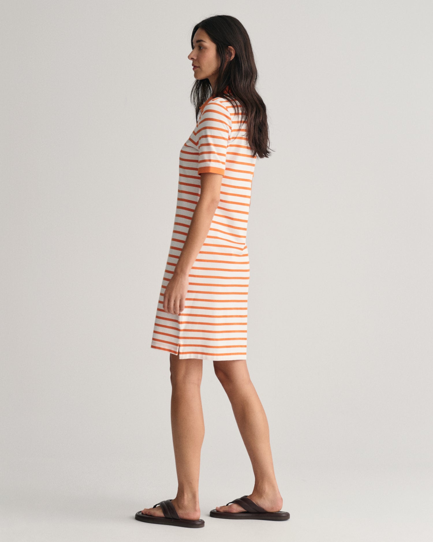 Women's Striped Shield Piqué Polo Dress - PUMPKIN ORANGE