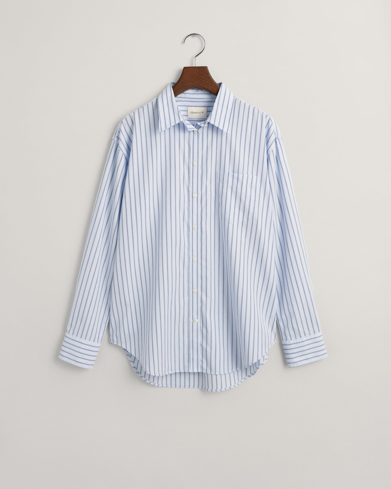 Women's Relaxed Fit Striped Poplin Shirt - COLLEGE BLUE