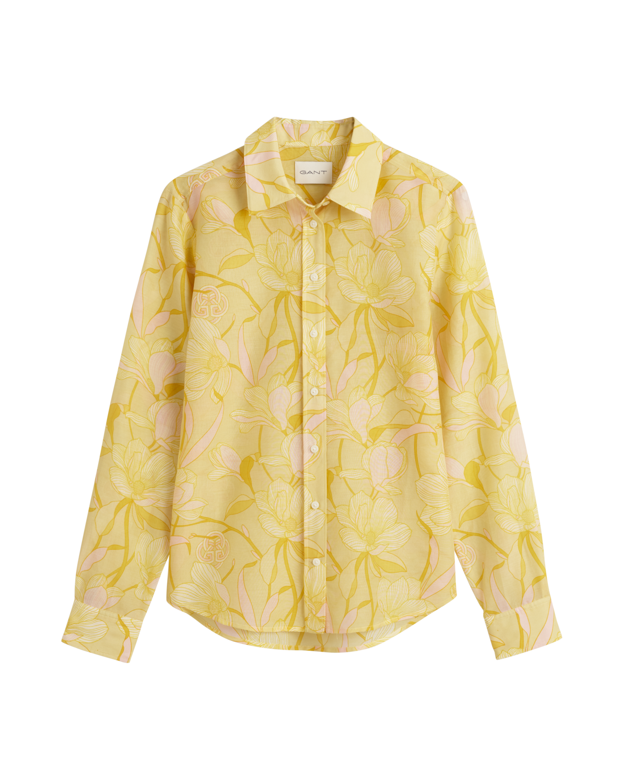 Women's Regular Fit Magnolia Print Cotton Silk Shirt - DUSTY YELLOW