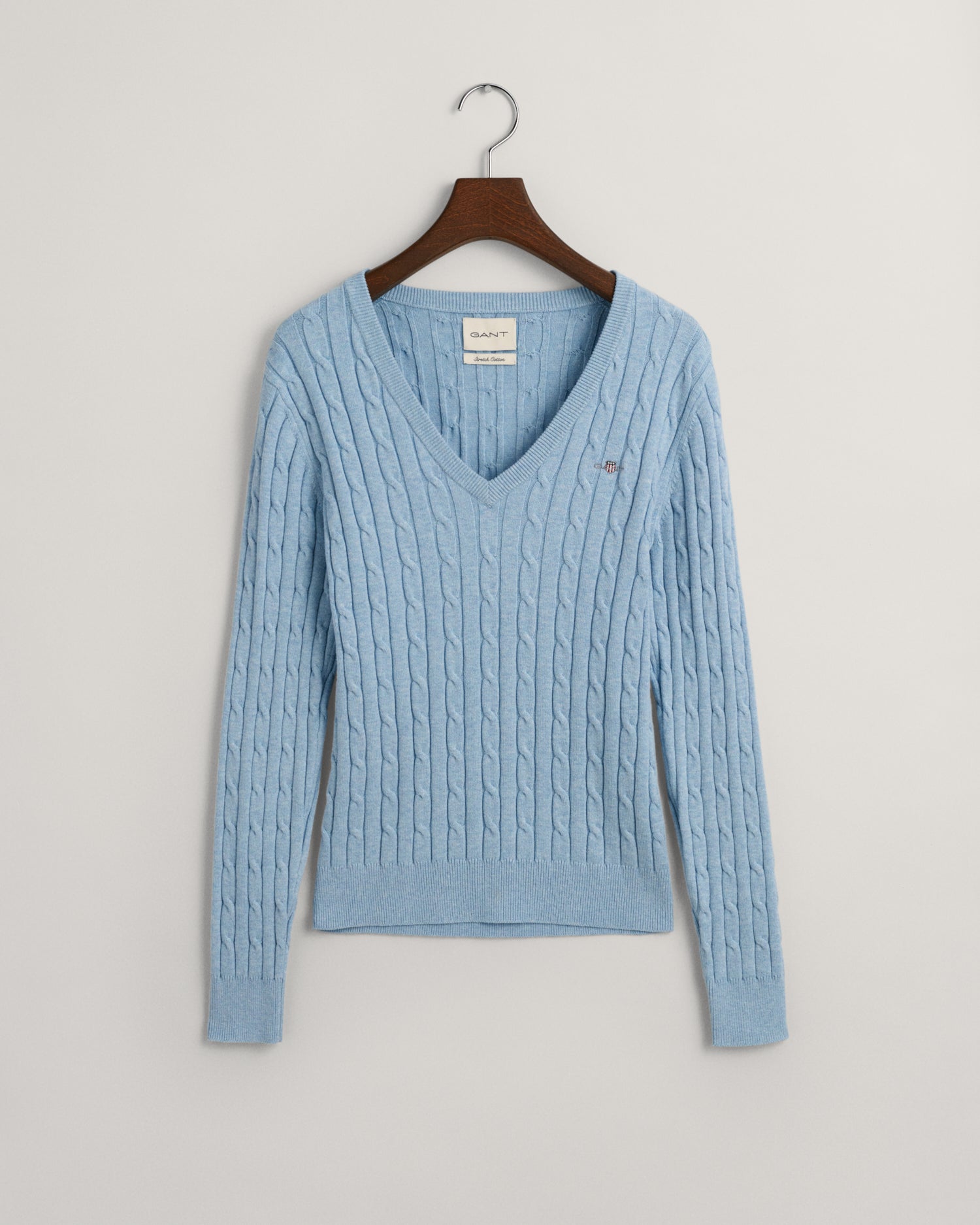 Women's Stretch Cotton Cable Knit V-Neck Sweater - DOVE BLUE