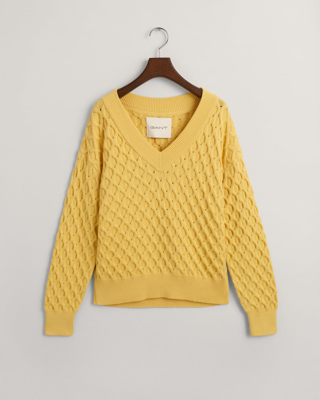 Women's Textured Knit V-Neck Sweater - DUSTY YELLOW