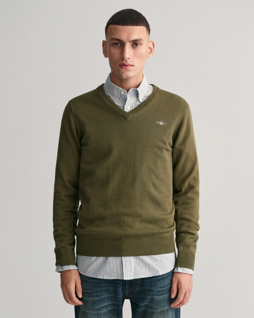 Men's Classic Cotton V-Neck Sweater - JUNIPER GREEN